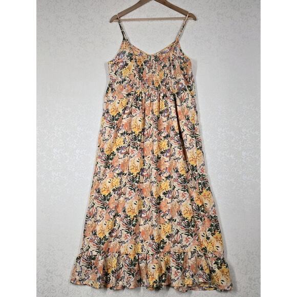 Ophelia Roe Maxi Dress Sundress sz L Yellow Multi Floral Print Strappy Ruffle - Picture 7 of 16
